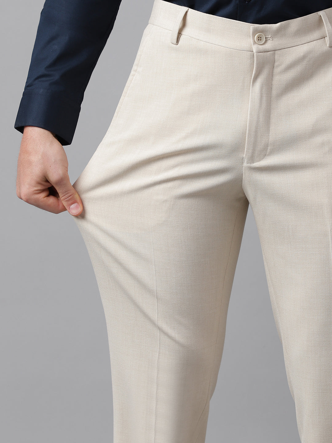 4-Way Stretch Formal Trousers in Ivory Sand - Slim Fit