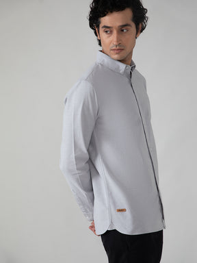2 Way Stretch Oxford Shirt in Light Grey- Slim Fit