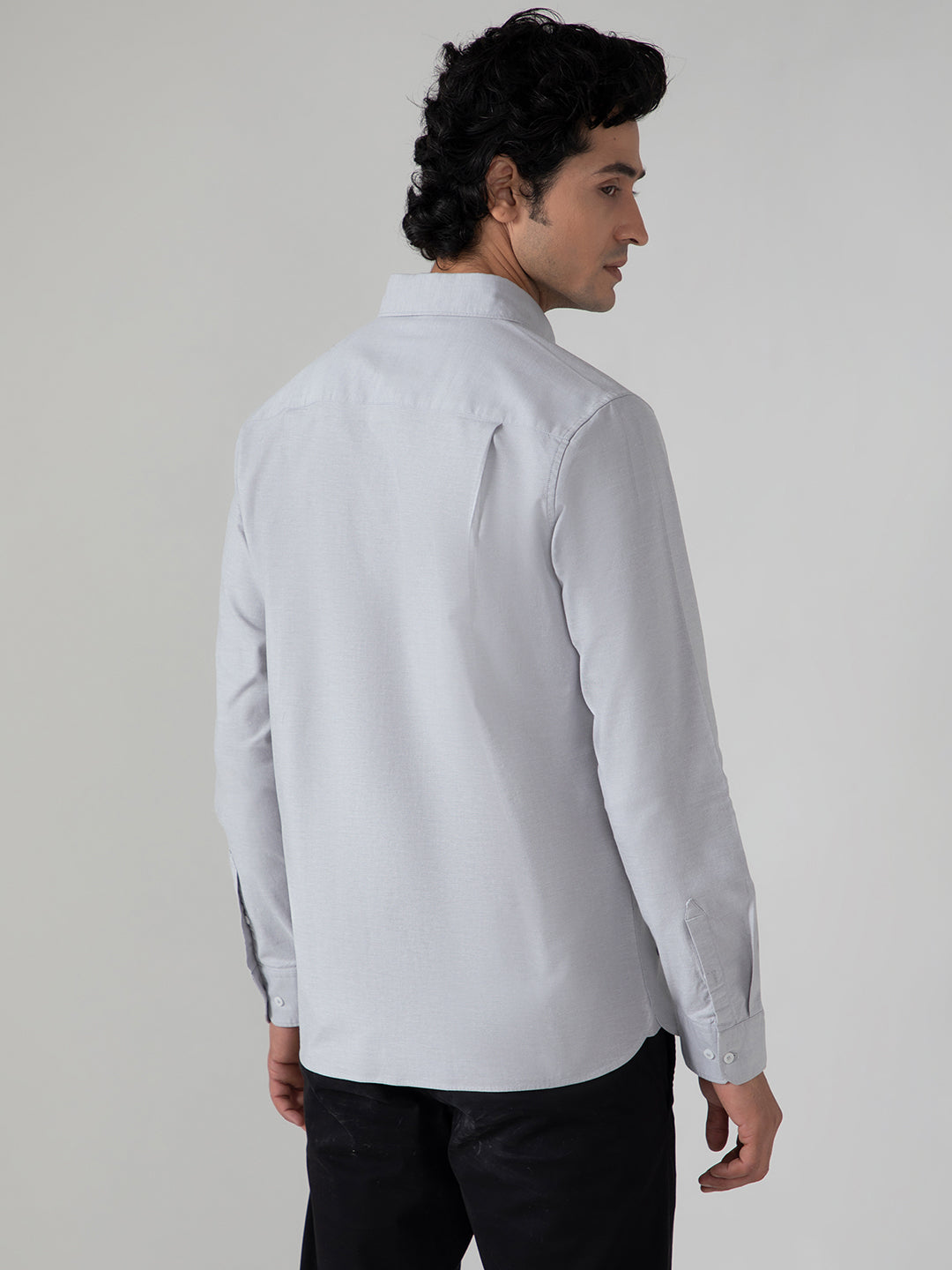 2 Way Stretch Oxford Shirt in Light Grey- Slim Fit