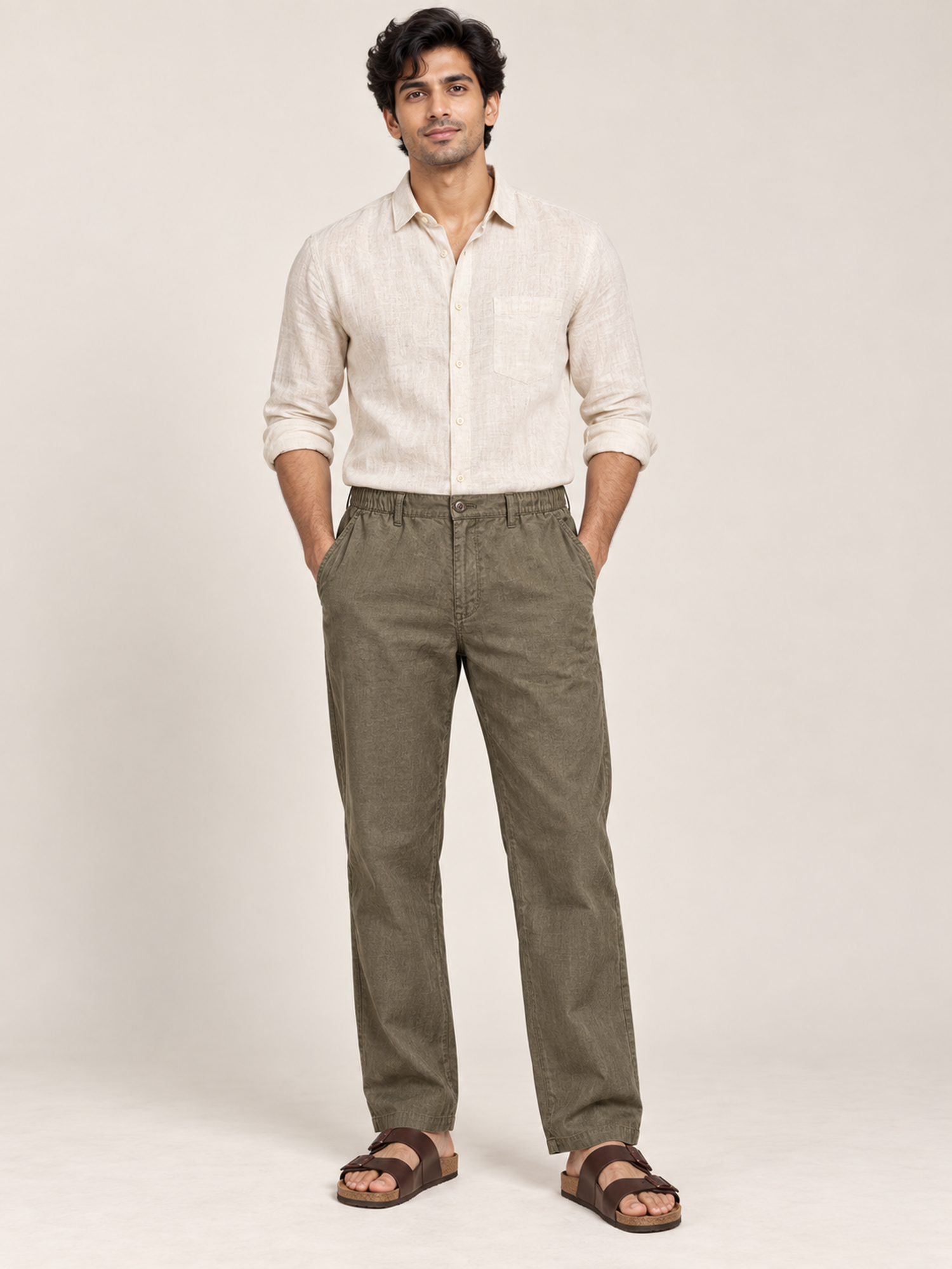 Cotton Linen Casual Pants in Olive