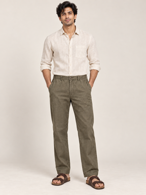 Cotton Linen Casual Pants in Olive