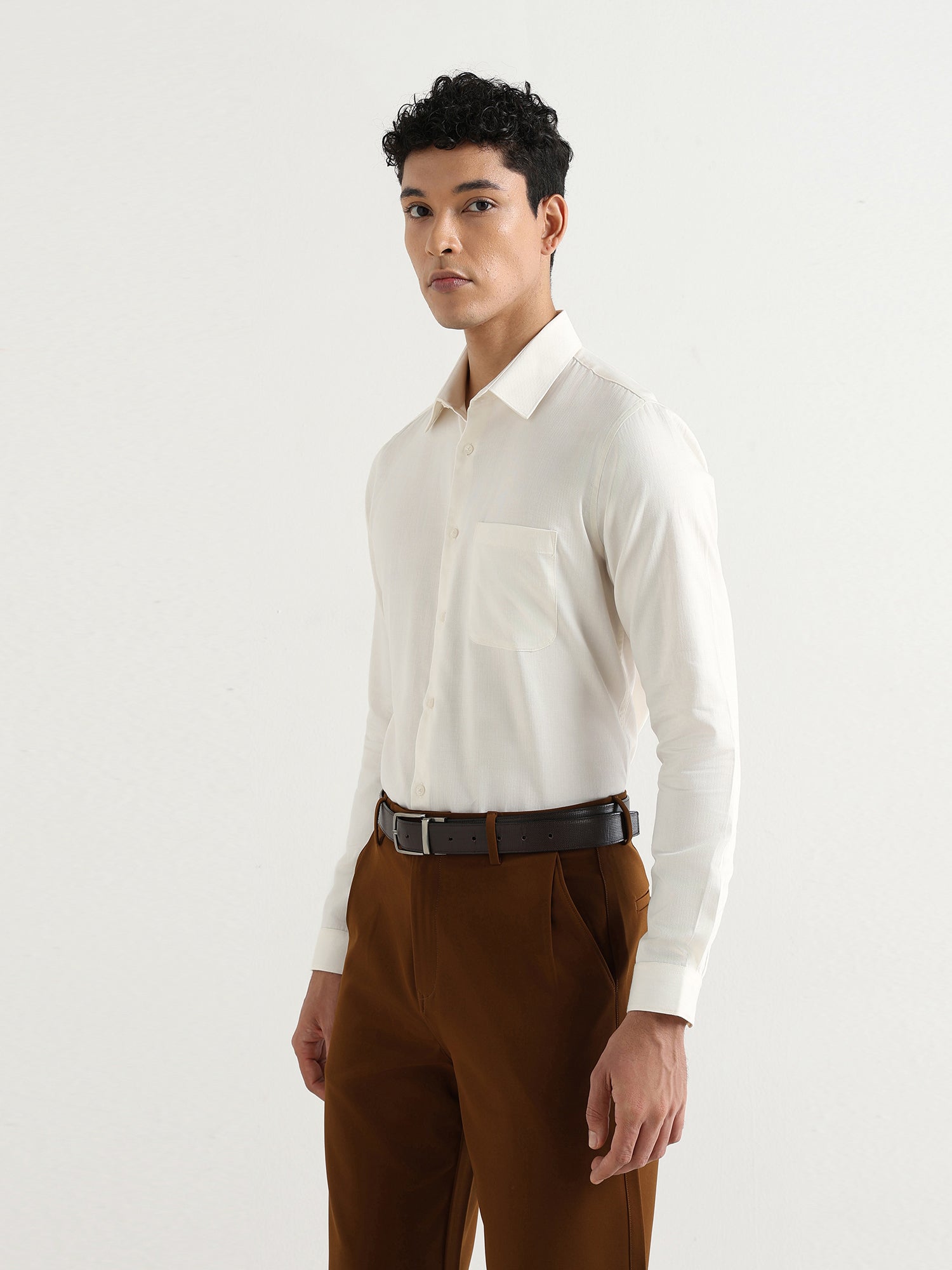 Men's Pure Cotton Comfort Fit Textured Evening Shirt – Ivory Cream
