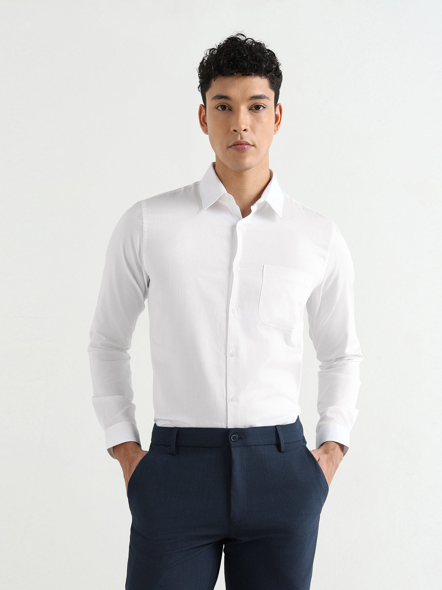 Men's Pure Cotton Comfort Fit Textured Evening Shirt – White