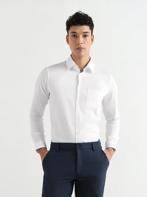 Men's Pure Cotton Comfort Fit Textured Evening Shirt – White