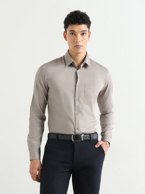 Men's Pure Cotton Comfort Fit Textured Evening Shirt –Olive Grey
