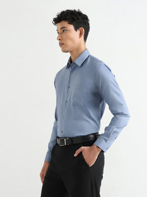 Men's Pure Cotton Comfort Fit Textured Evening Shirt – Steel Blue