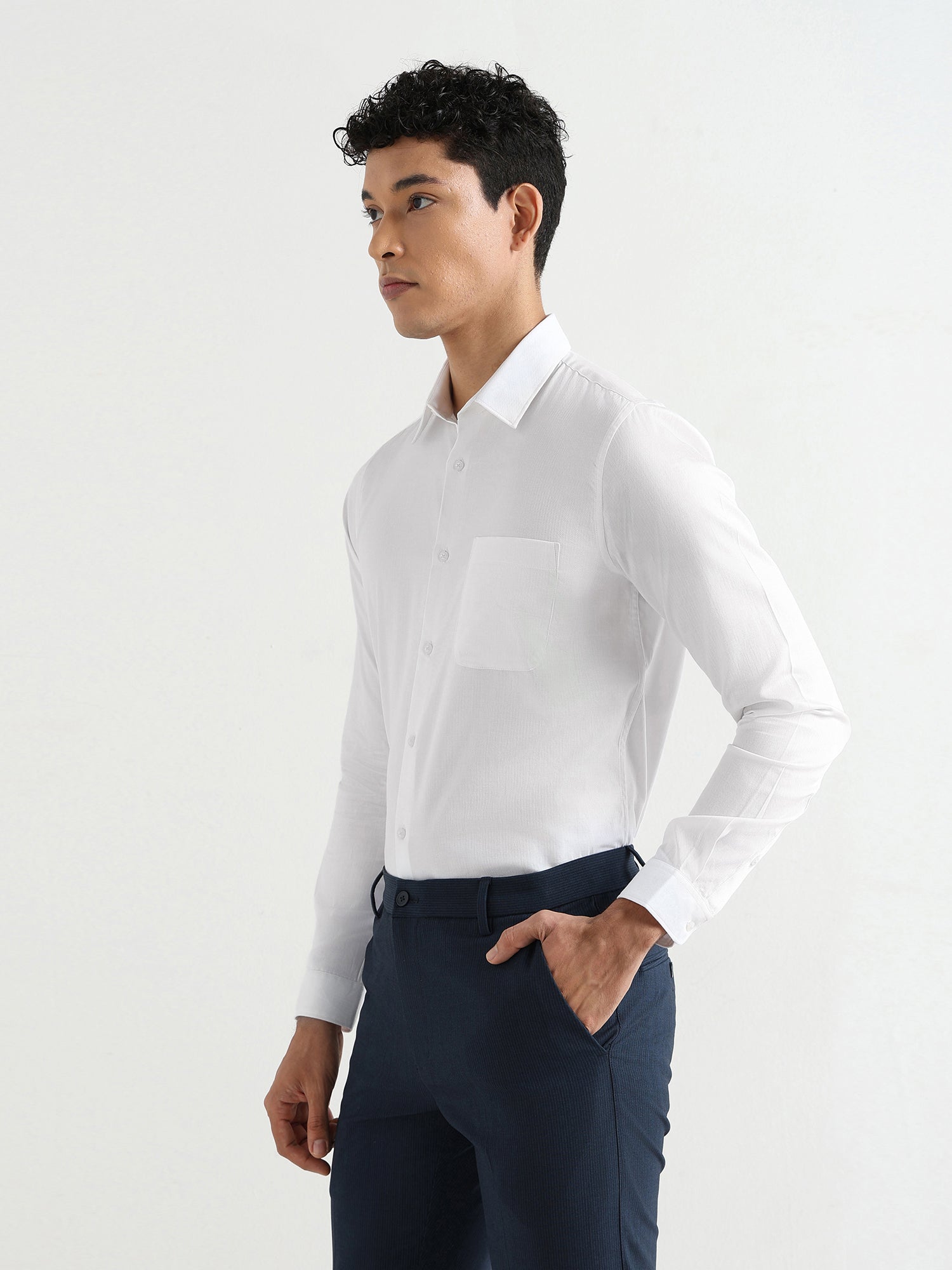 Men's Pure Cotton Comfort Fit Textured Evening Shirt – White