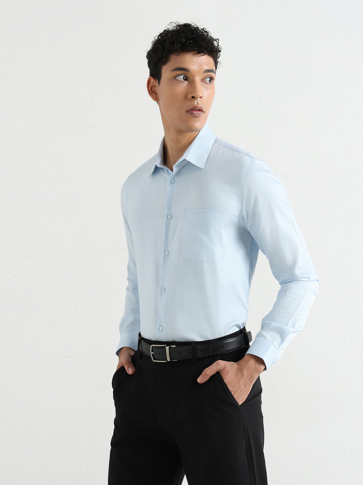 Men's Pure Cotton Comfort Fit Textured Evening Shirt – Blue