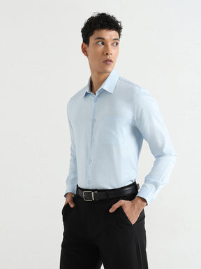 Men's Pure Cotton Comfort Fit Textured Evening Shirt – Blue