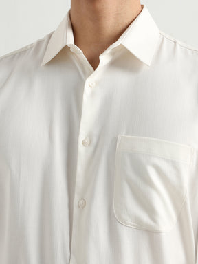 Men's Pure Cotton Comfort Fit Textured Evening Shirt – Ivory Cream