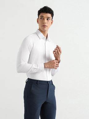 Men's Pure Cotton Comfort Fit Textured Evening Shirt – White