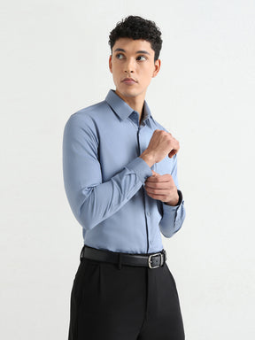 Men's Pure Cotton Comfort Fit Textured Evening Shirt – Steel Blue