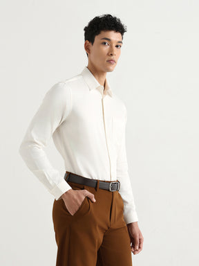 Men's Pure Cotton Comfort Fit Textured Evening Shirt – Ivory Cream