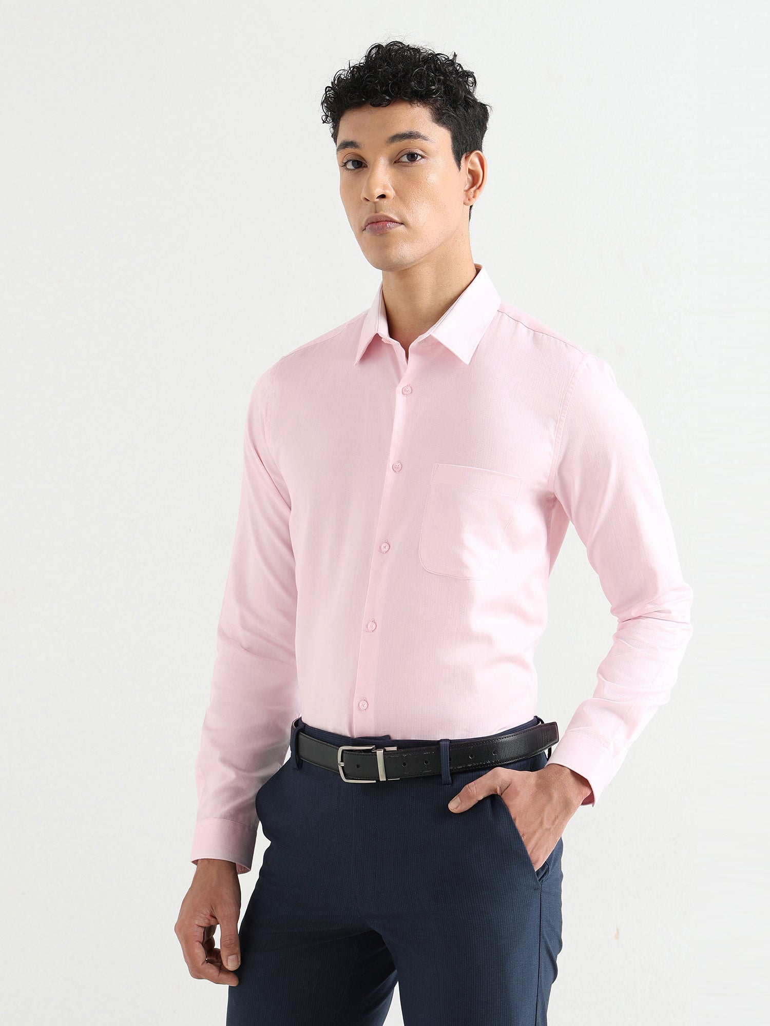 Men's Pure Cotton Comfort Fit Textured Evening Shirt – Pink