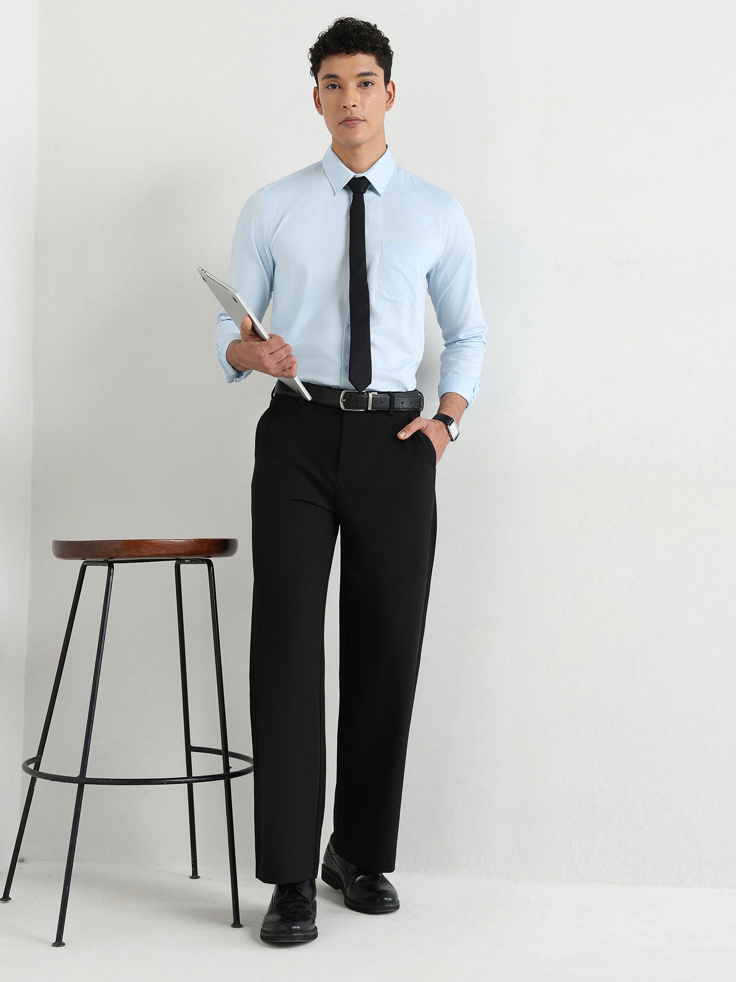 Men's Pure Cotton Comfort Fit Textured Evening Shirt – Blue