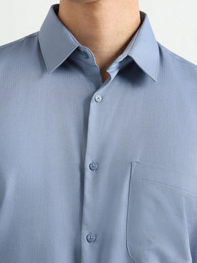 Men's Pure Cotton Comfort Fit Textured Evening Shirt – Steel Blue