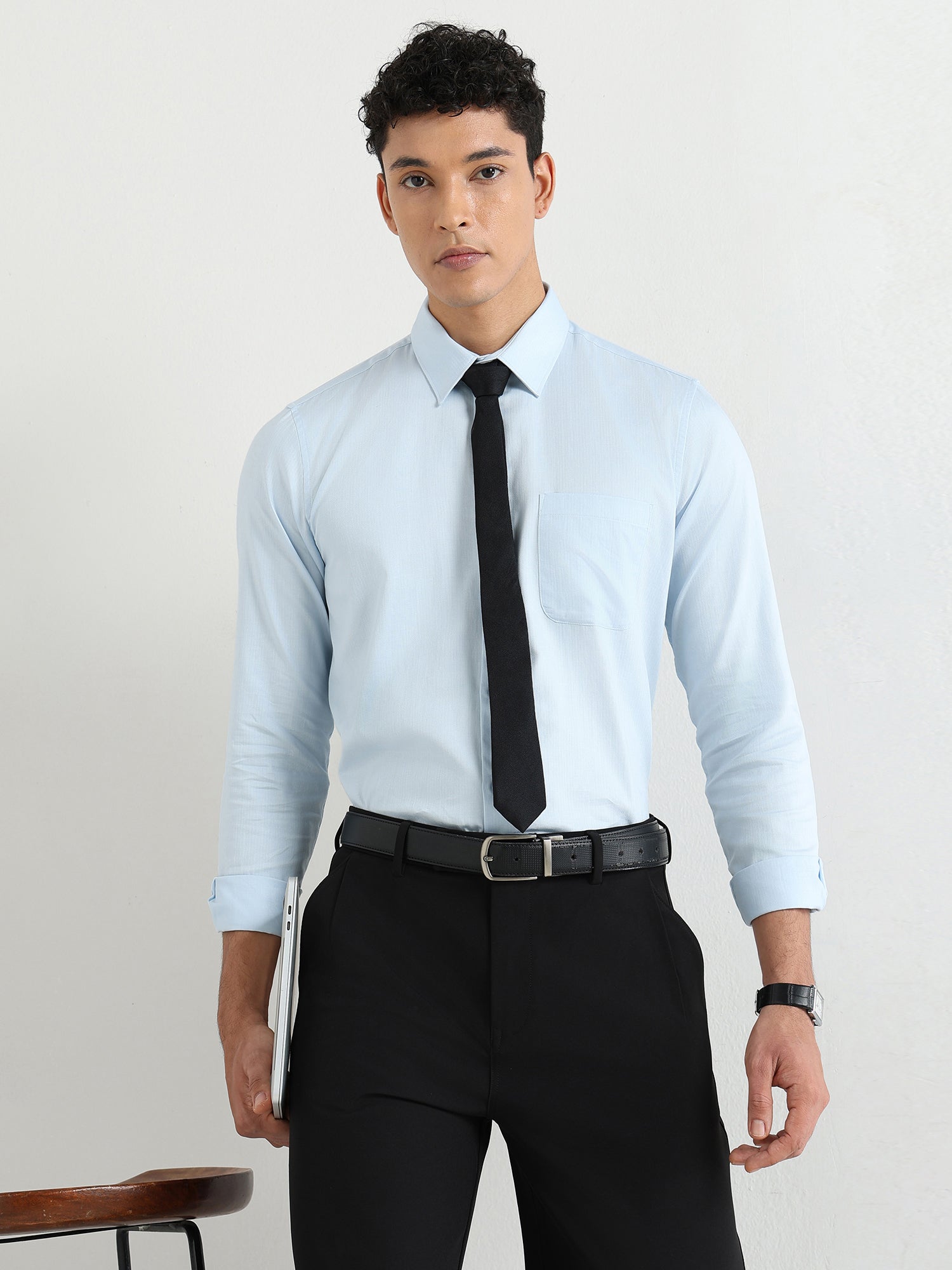 Men's Pure Cotton Comfort Fit Textured Evening Shirt – Blue