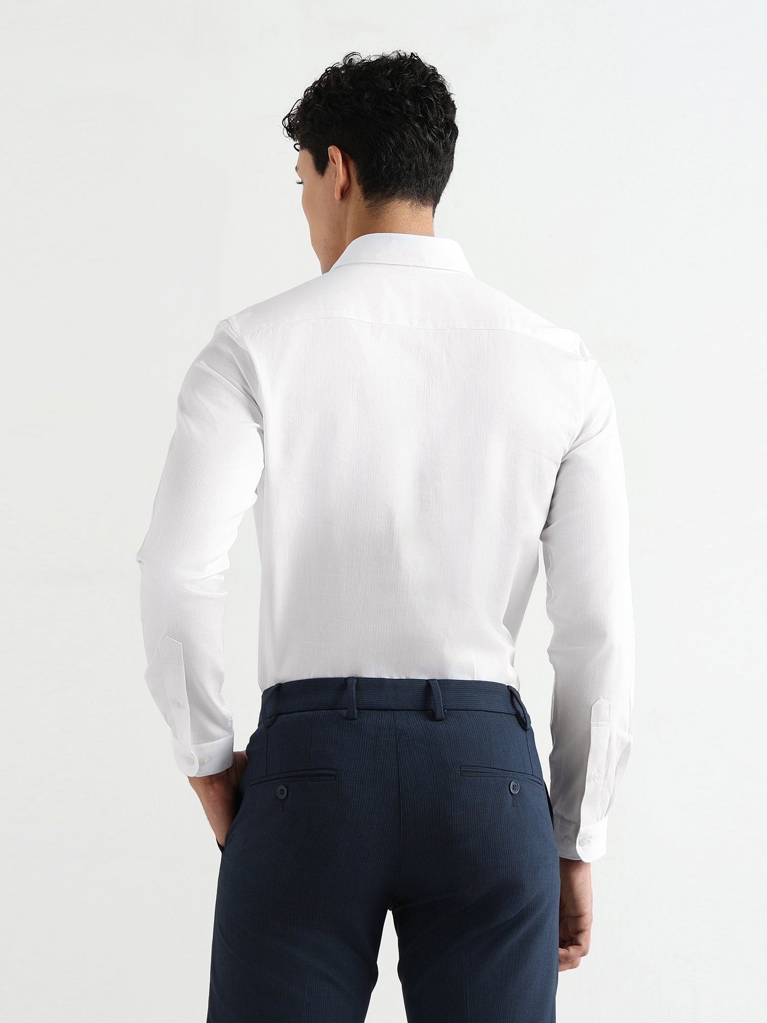 Men's Pure Cotton Comfort Fit Textured Evening Shirt – White
