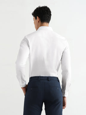 Men's Pure Cotton Comfort Fit Textured Evening Shirt – White