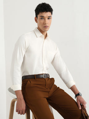 Men's Pure Cotton Comfort Fit Textured Evening Shirt – Ivory Cream