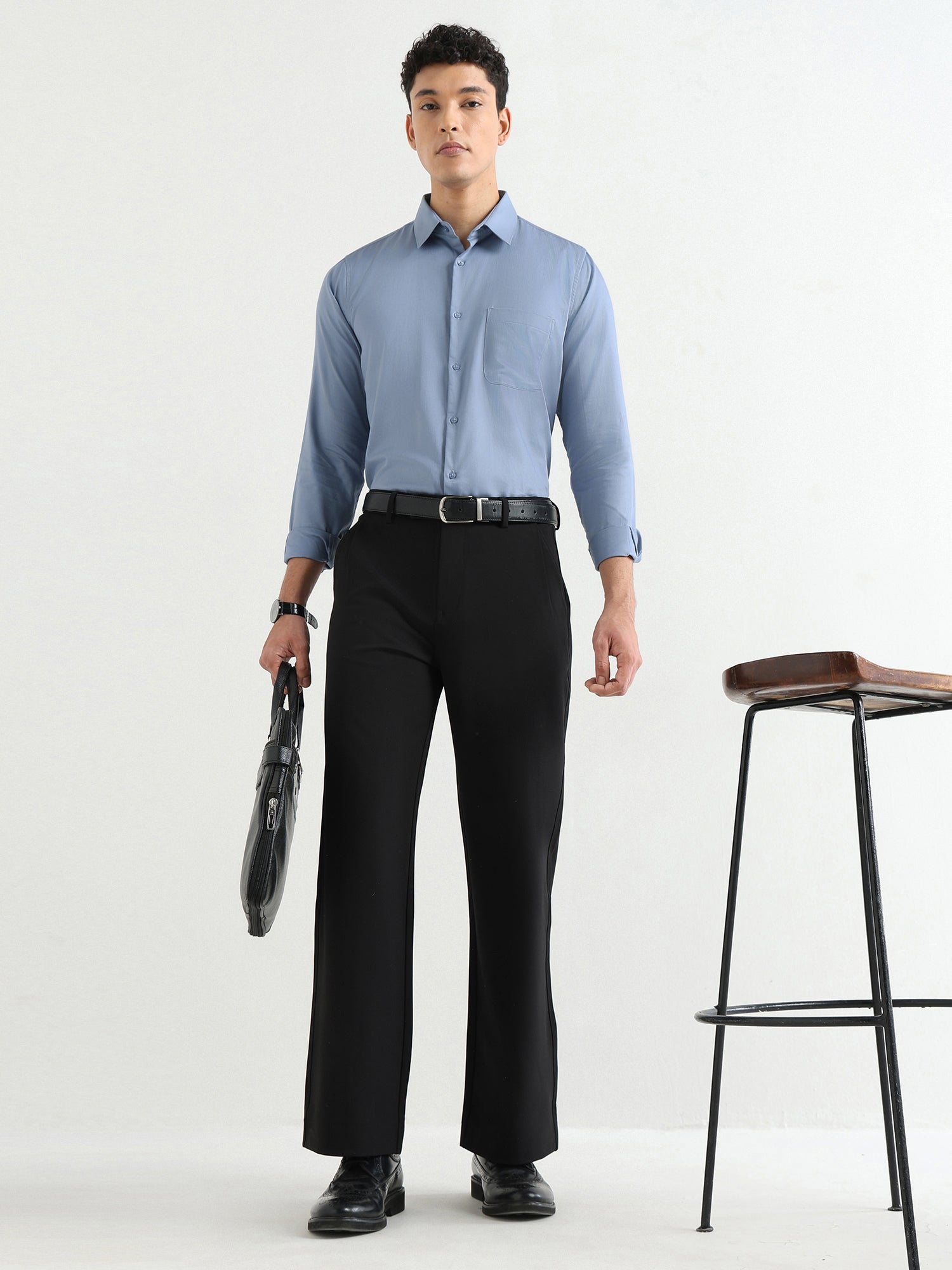 Men's Pure Cotton Comfort Fit Textured Evening Shirt – Steel Blue