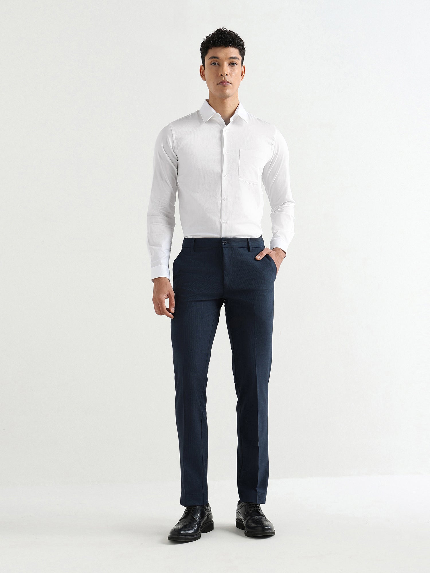 Men's Pure Cotton Comfort Fit Textured Evening Shirt – White