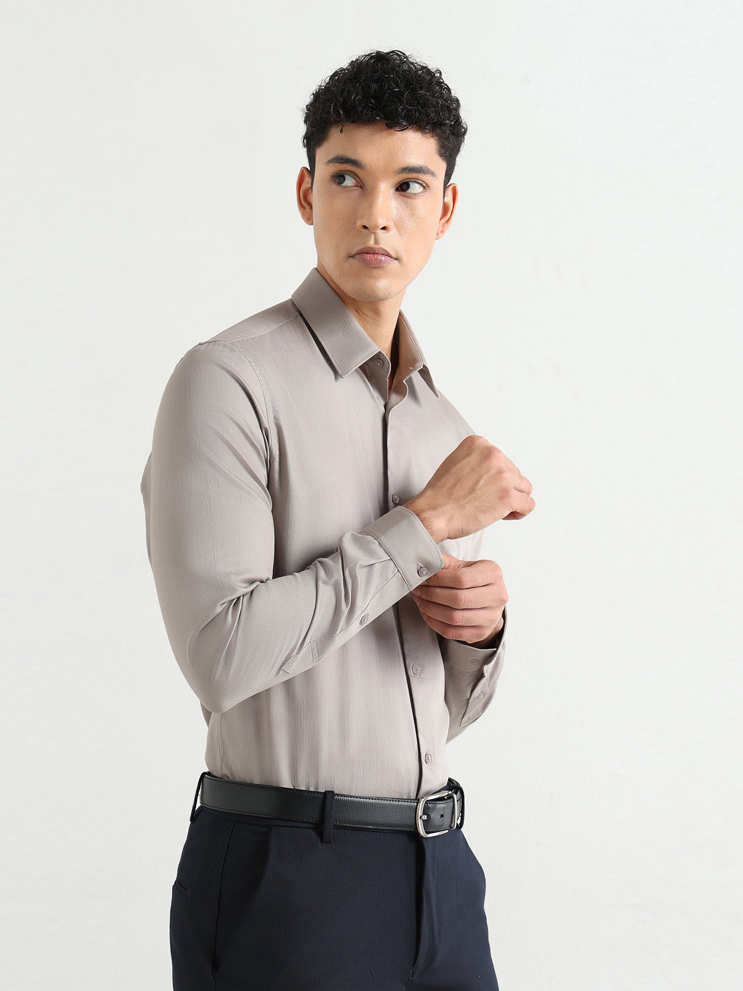 Men's Pure Cotton Comfort Fit Textured Evening Shirt –Olive Grey