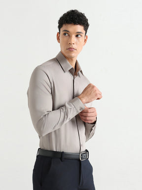 Men's Pure Cotton Comfort Fit Textured Evening Shirt –Olive Grey