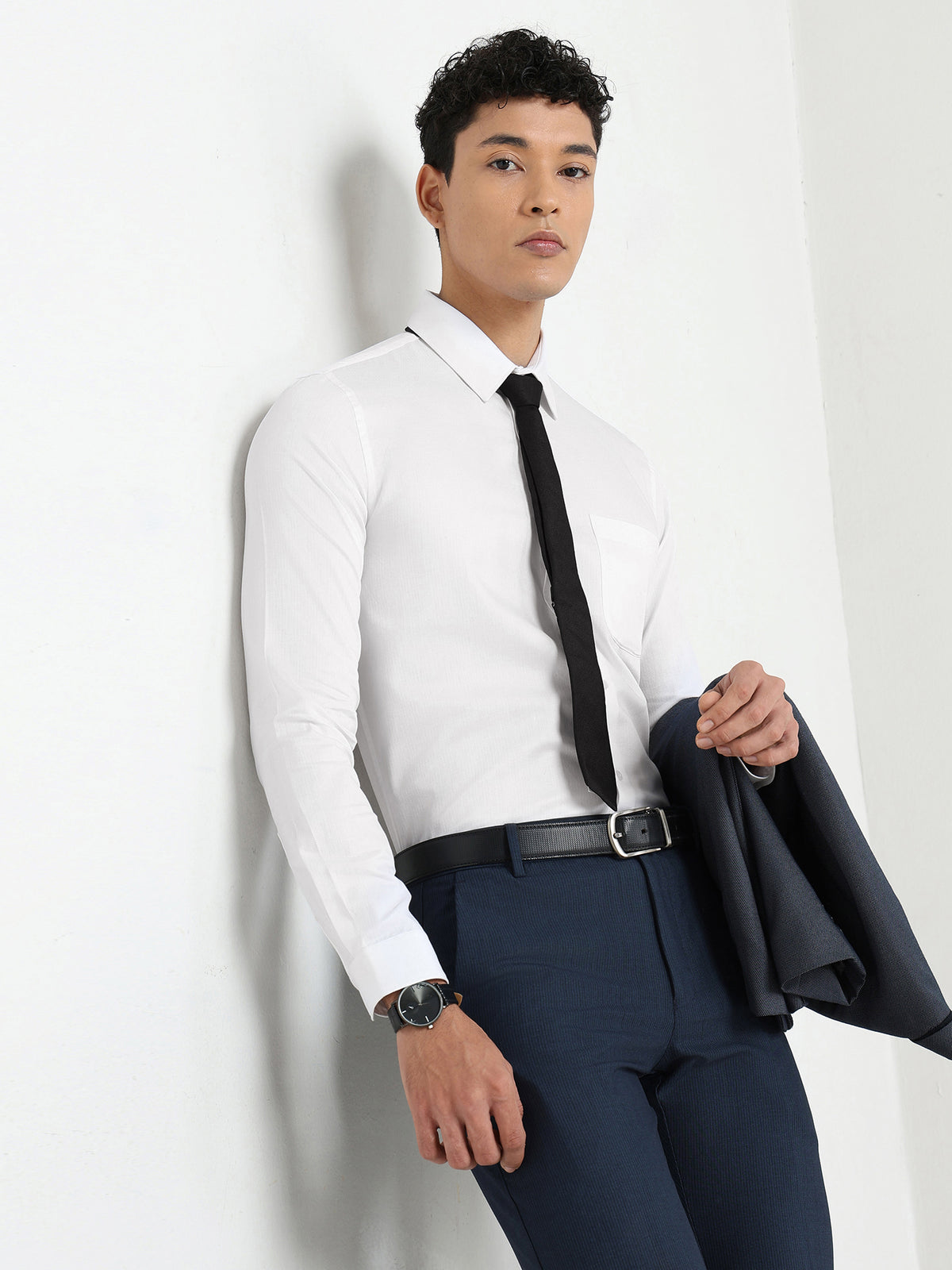 Men's Pure Cotton Comfort Fit Textured Evening Shirt – White