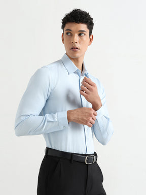 Men's Pure Cotton Comfort Fit Textured Evening Shirt – Blue