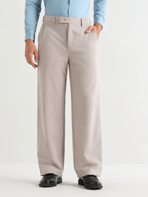 Japanese 4-Way Stretch Pleated Wide Leg Trousers in Grey