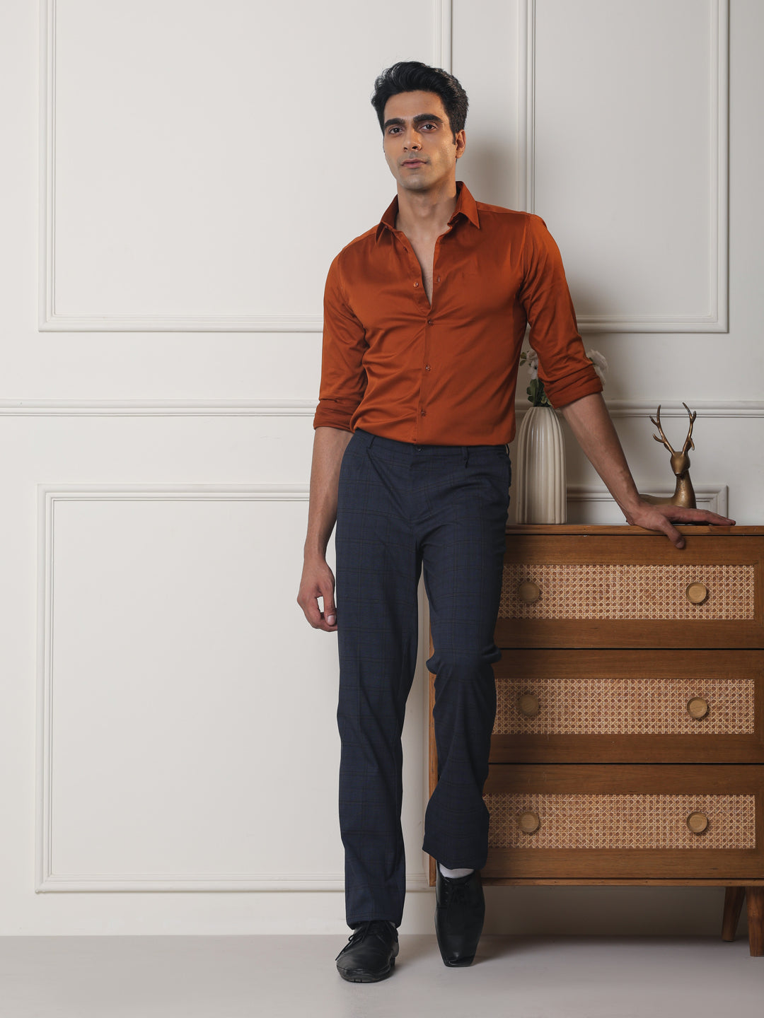 2 Way Stretch Satin Shirt in Copper