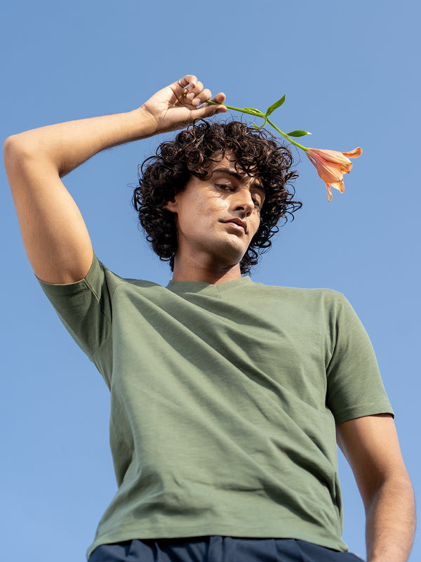 Slub V-neck T-shirt in Sage Green