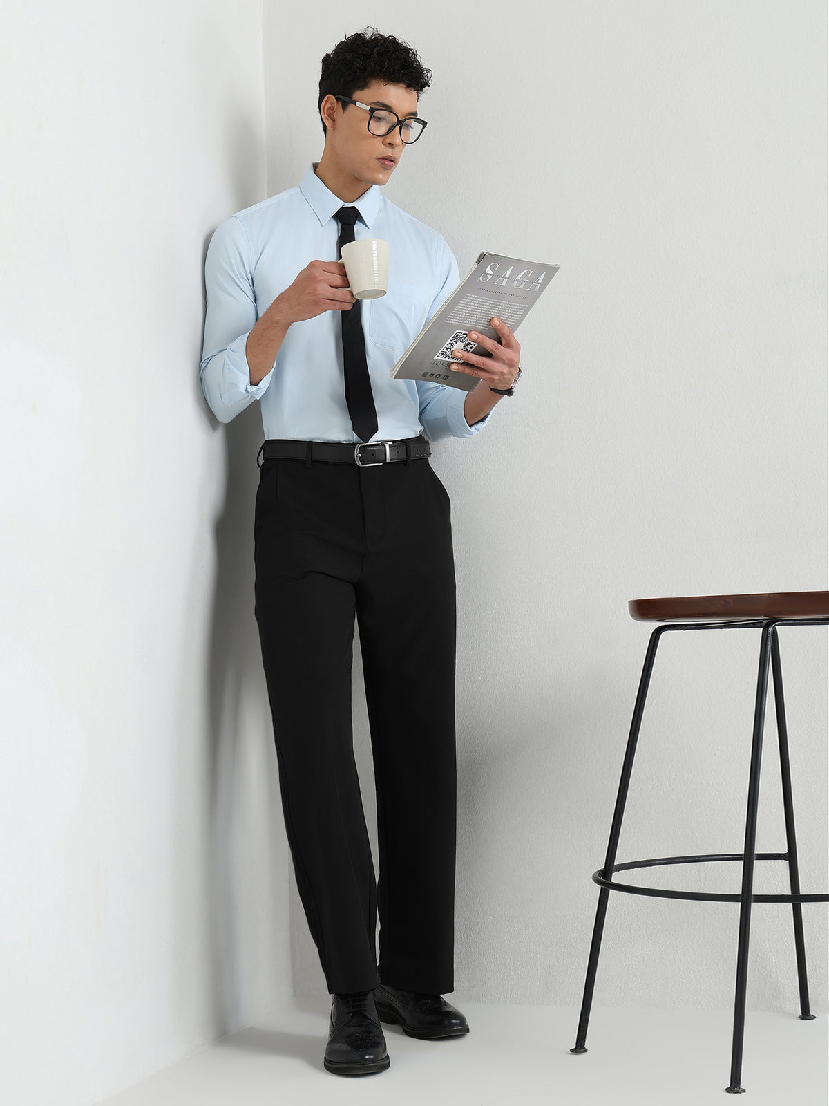 Japanese Poly-Lycra Pleated Wide Leg Trousers in Black