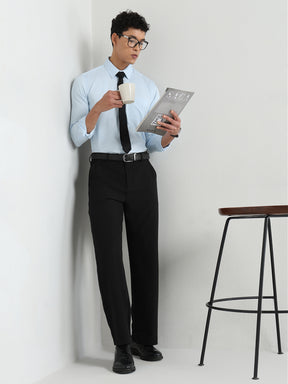 Japanese Poly-Lycra Pleated Wide Leg Trousers in Black