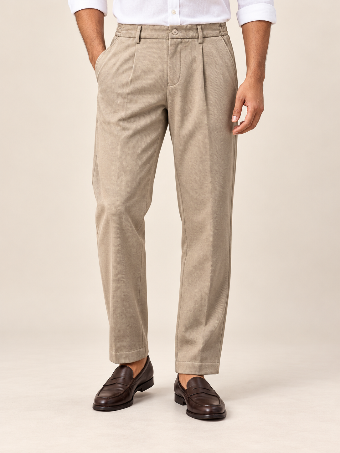 Korean Comfort Fit Pants in Beige