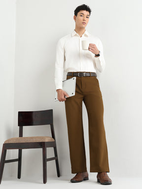 Japanese Poly-Lycra Pleated Wide Leg Trousers in Brown