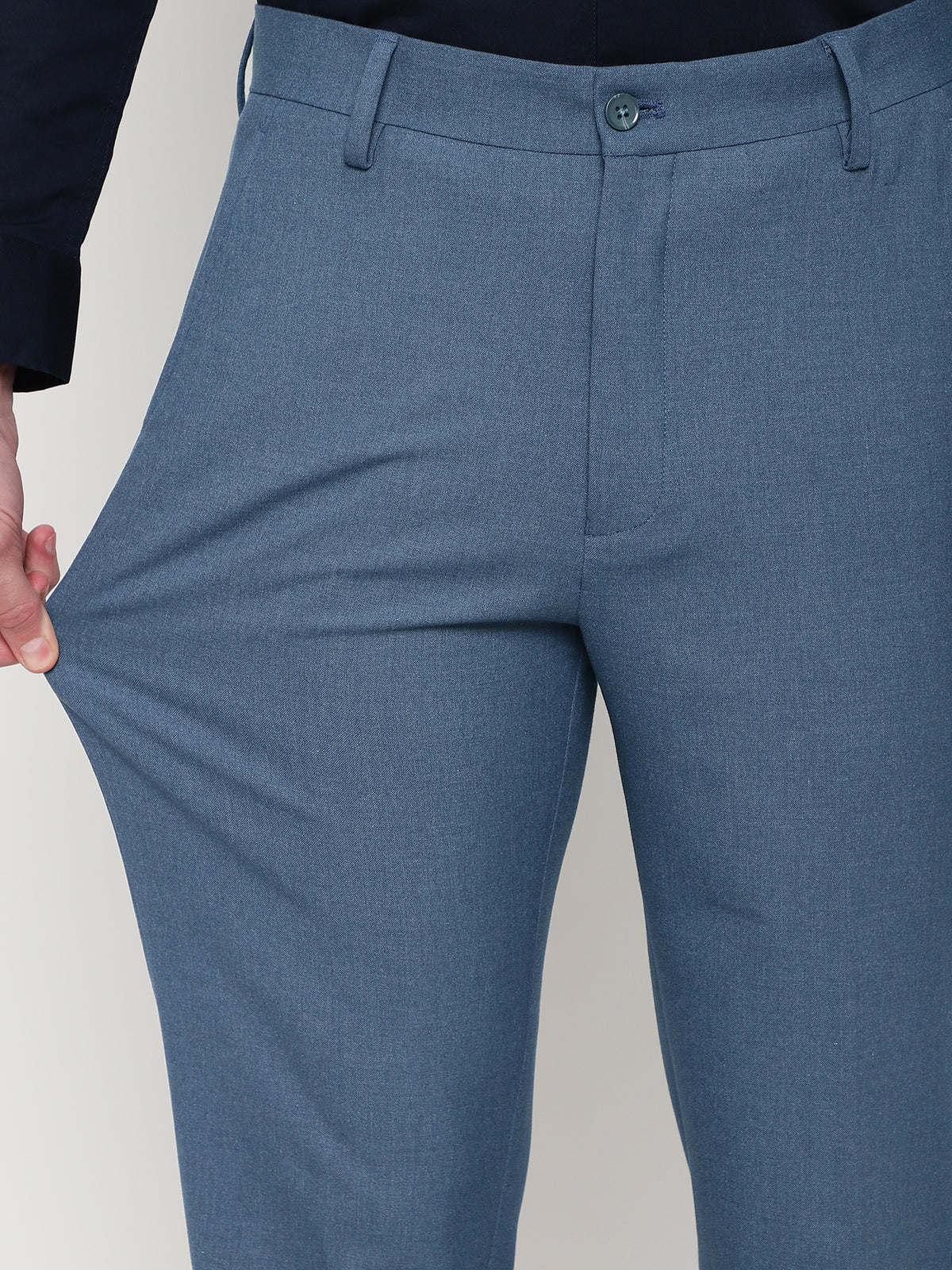 4-Way Stretch Formal Trousers in Steel Blue- Slim Fit