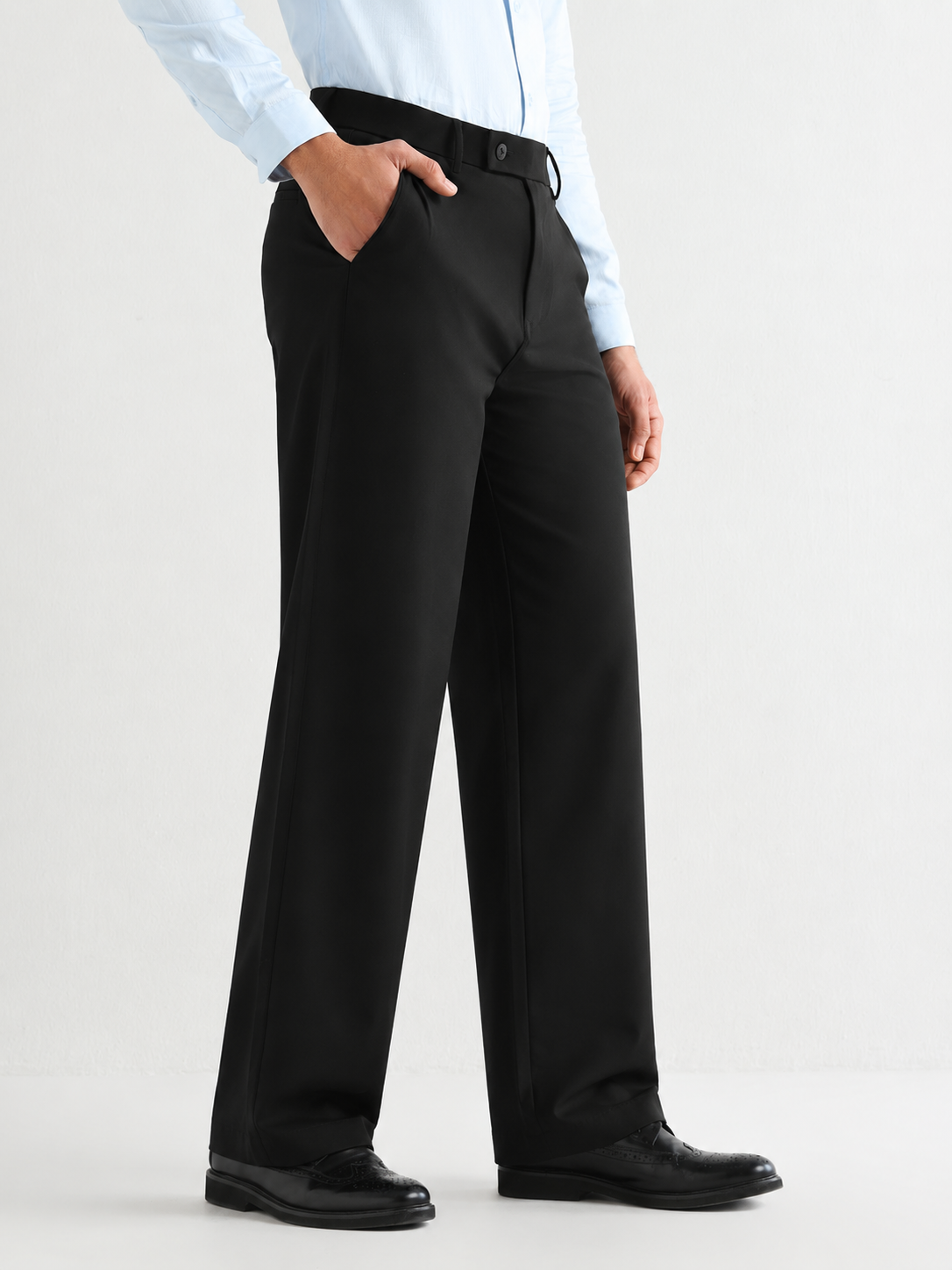 Japanese 4-Way Stretch Pleated Wide Leg Trousers in Black