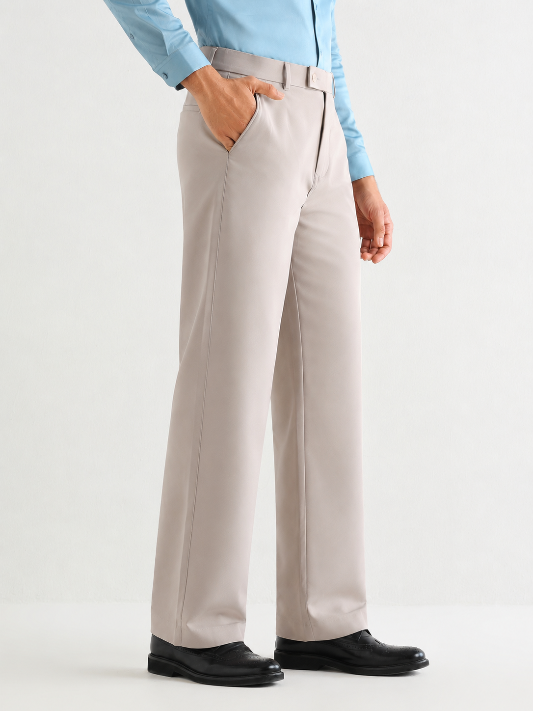 Japanese 4-Way Stretch Pleated Wide Leg Trousers in Grey
