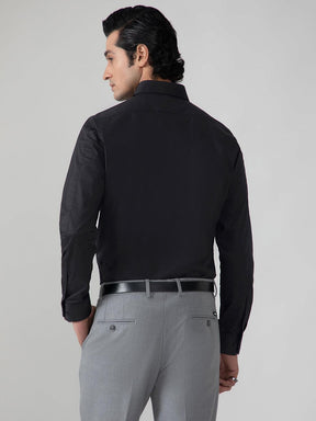 Satin Evening Shirt in Raven Black with Stretch - Slim Fit