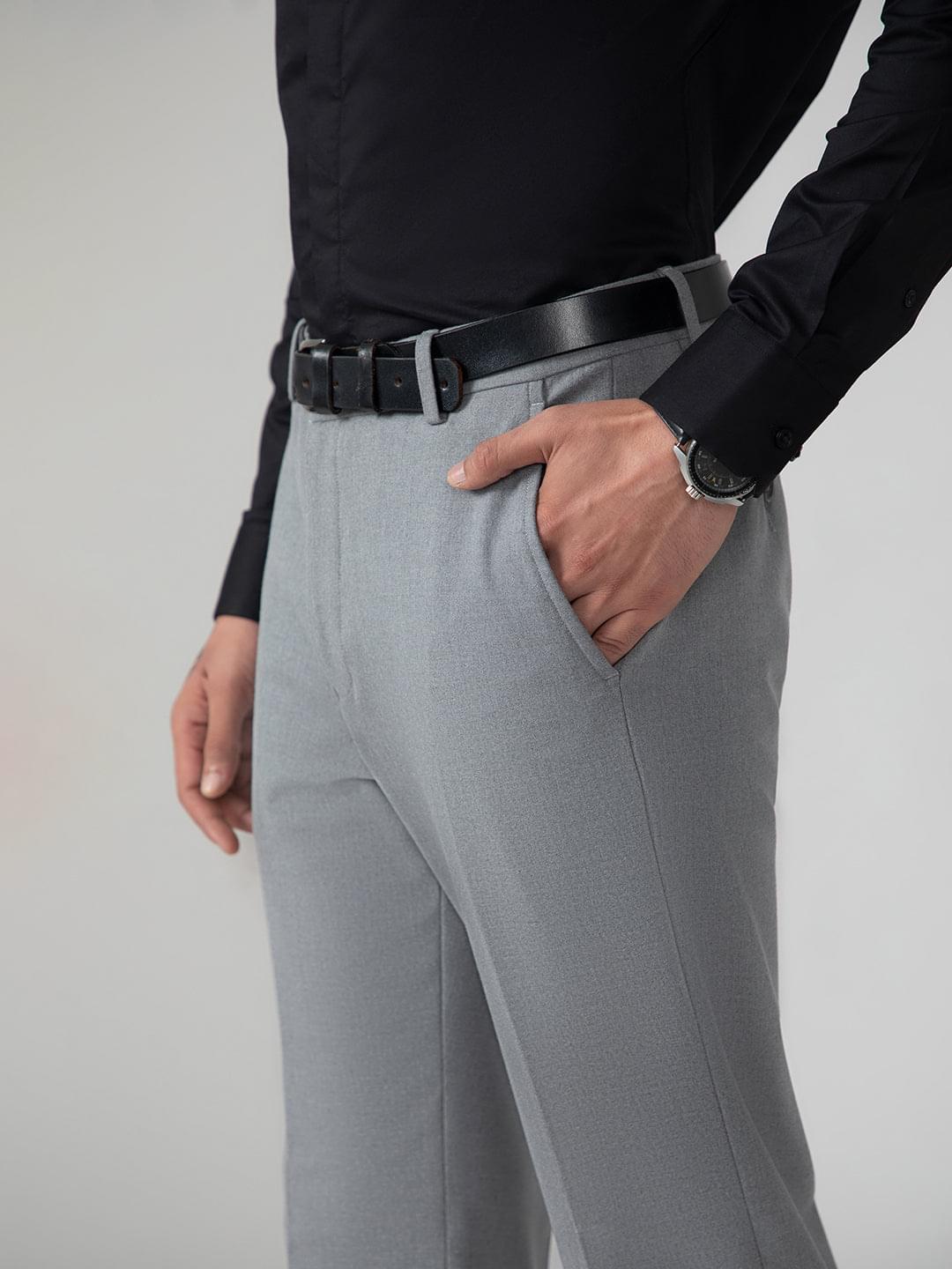 4-Way Stretch Formal Trousers in Light Grey- Slim Fit