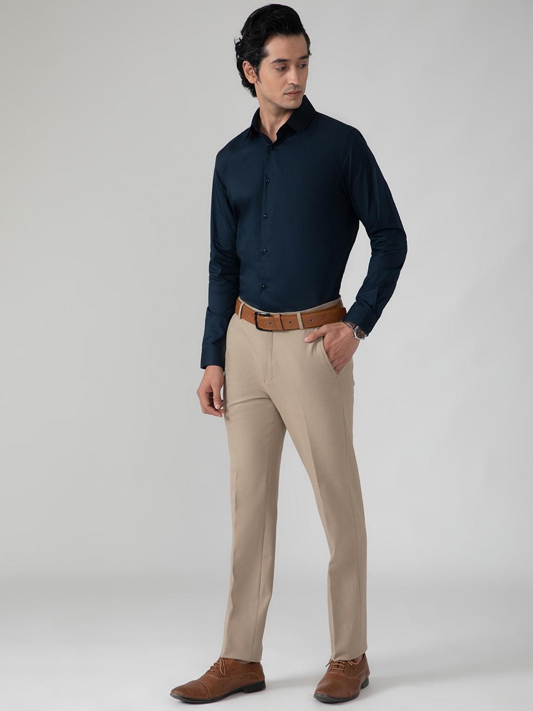 2 Way Stretch Satin Shirt in Midnight Blue- Slim Fit