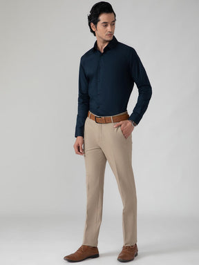 2 Way Stretch Satin Shirt in Midnight Blue- Slim Fit
