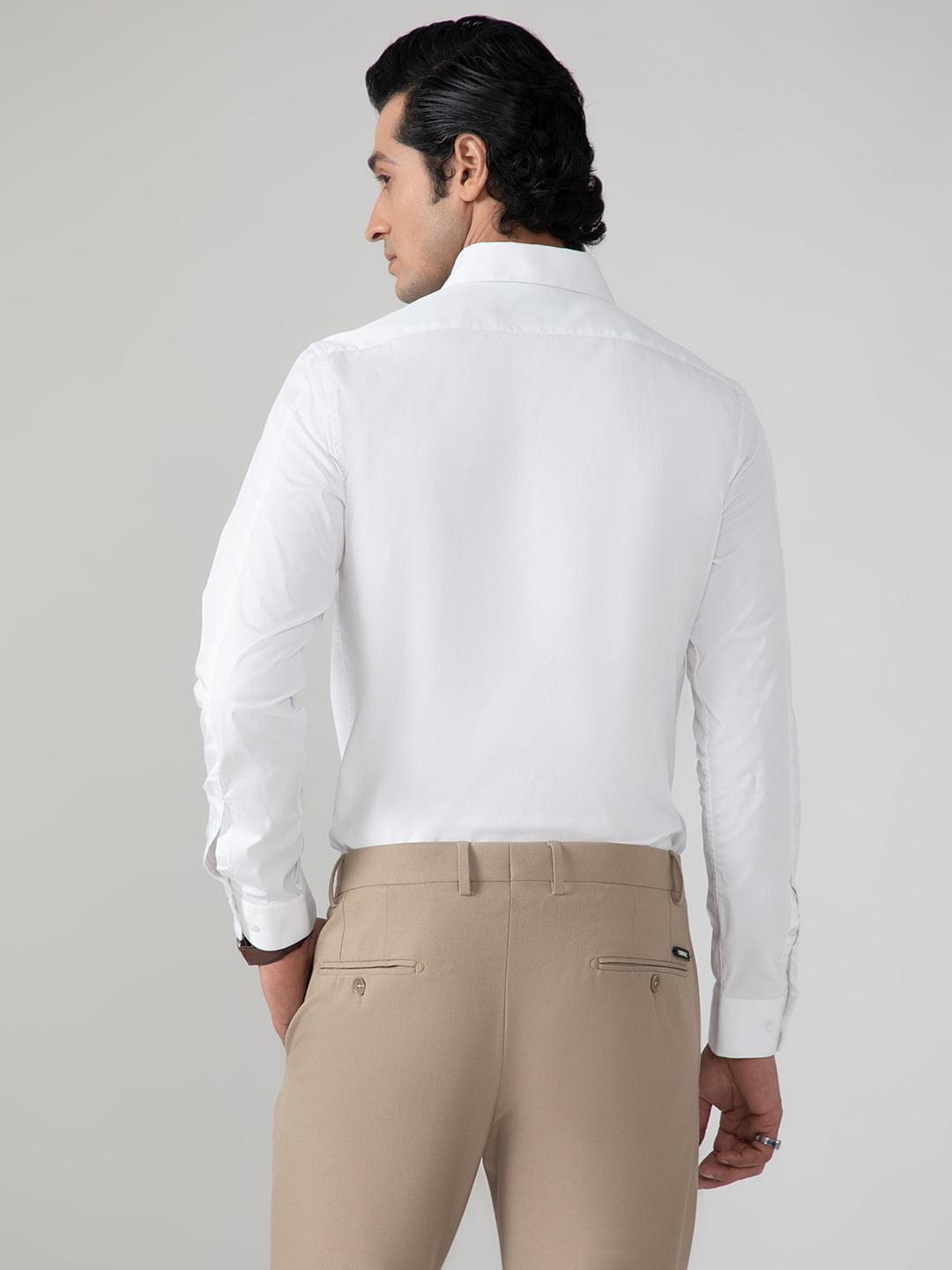 2 Way Stretch Cotton Shirt in White- Slim Fit