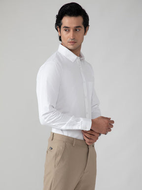 2 Way Stretch Cotton Shirt in White- Slim Fit