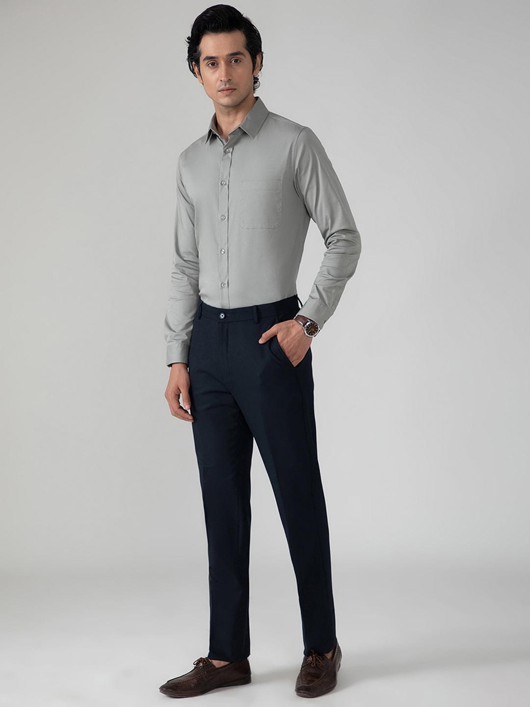 2 Way Stretch Cotton Shirt in Ash Grey- Slim Fit