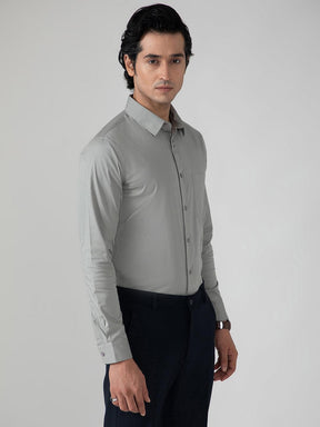 2 Way Stretch Cotton Shirt in Ash Grey- Slim Fit