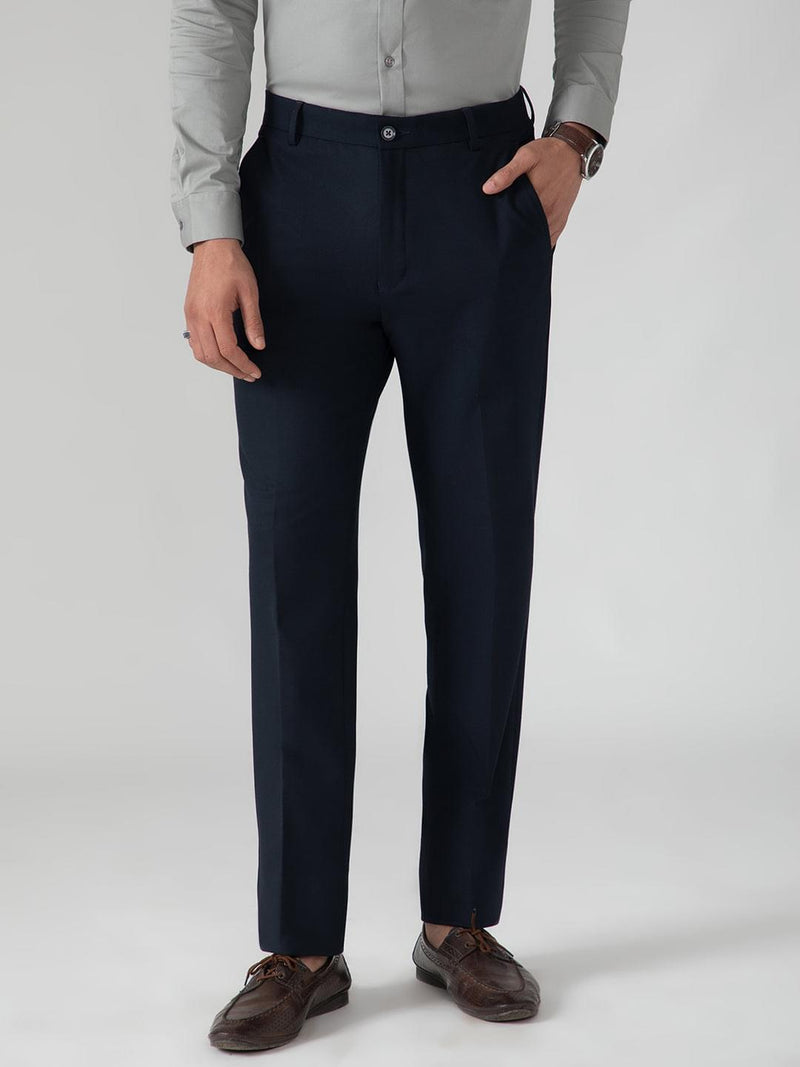 4-Way Stretch Formal Trousers in Navy Blue- Slim Fit