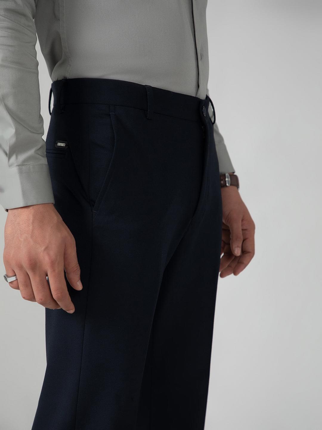 Flex Waist 4-Way Stretch Formal Trousers in Navy Blue- Slim Fit